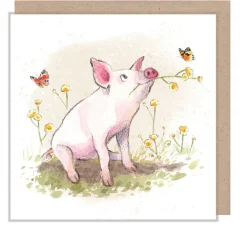 Paper Shed Design Pig With Flowers Greetings Card- Greeting Cards