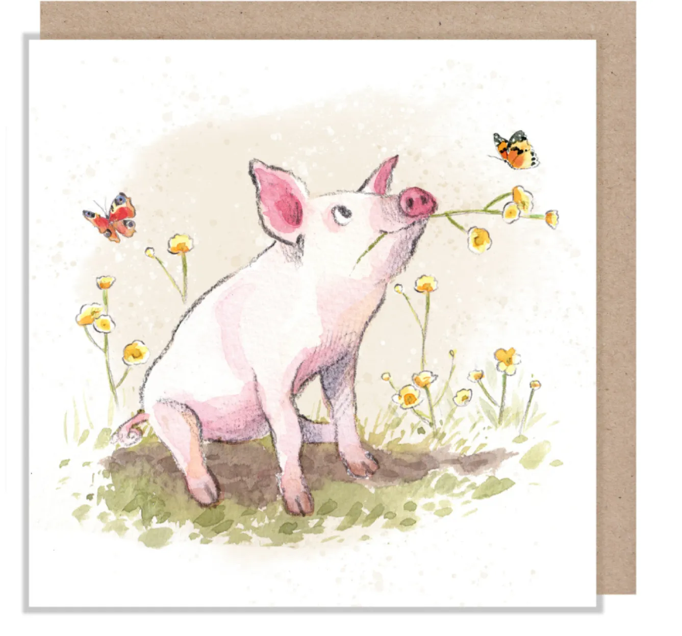 Paper Shed Design Pig With Flowers Greetings Card- Greeting Cards