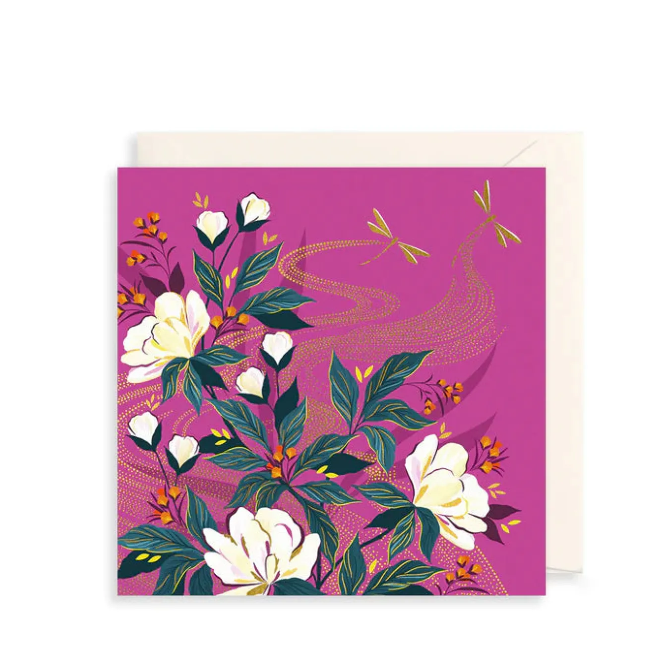 The Art File Pink, Floral & Dragonflies Greeting Card by Sara Miller- Greeting Cards