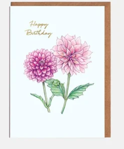 Lottie Murphy Pink Orange Dahlia Birthday Card- Gardening