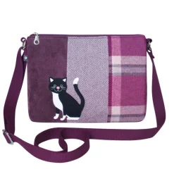 Earth Squared Bags Plum Tweed Cat Applique Messenger Bag- Bags