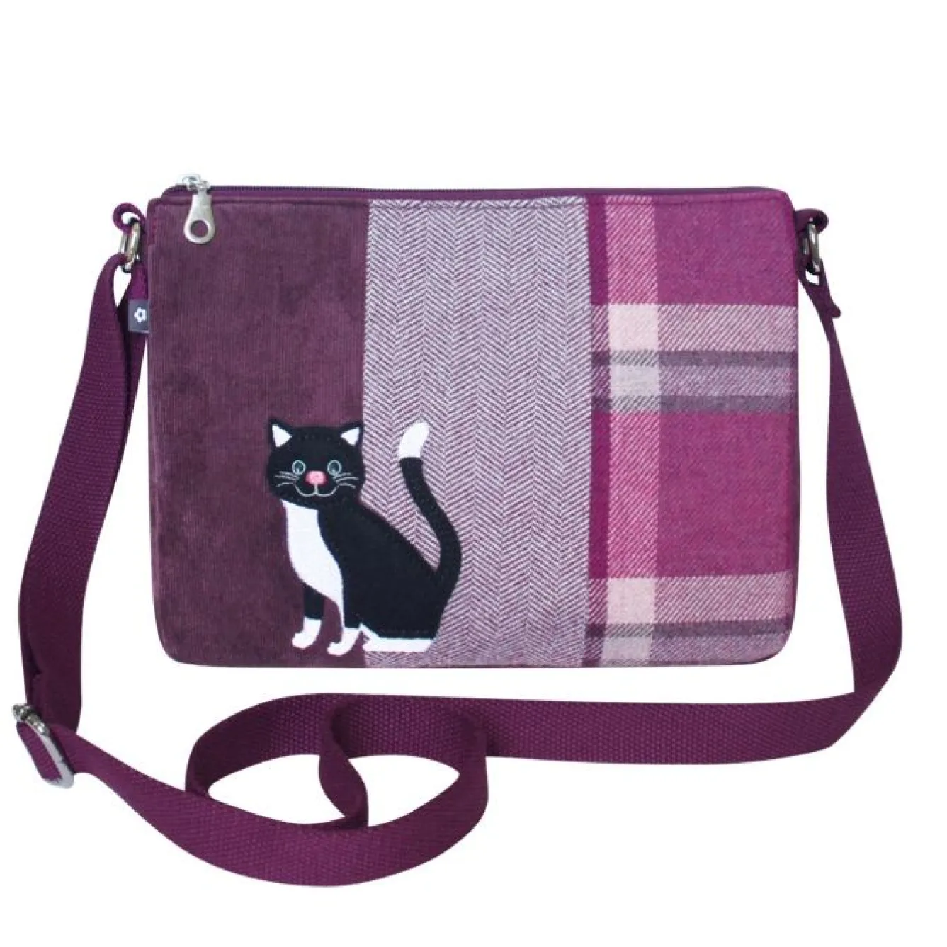 Earth Squared Bags Plum Tweed Cat Applique Messenger Bag- Bags