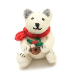 Amica Felt Polar Bear with Christmas Pudding- Christmas Decorations|Christmas