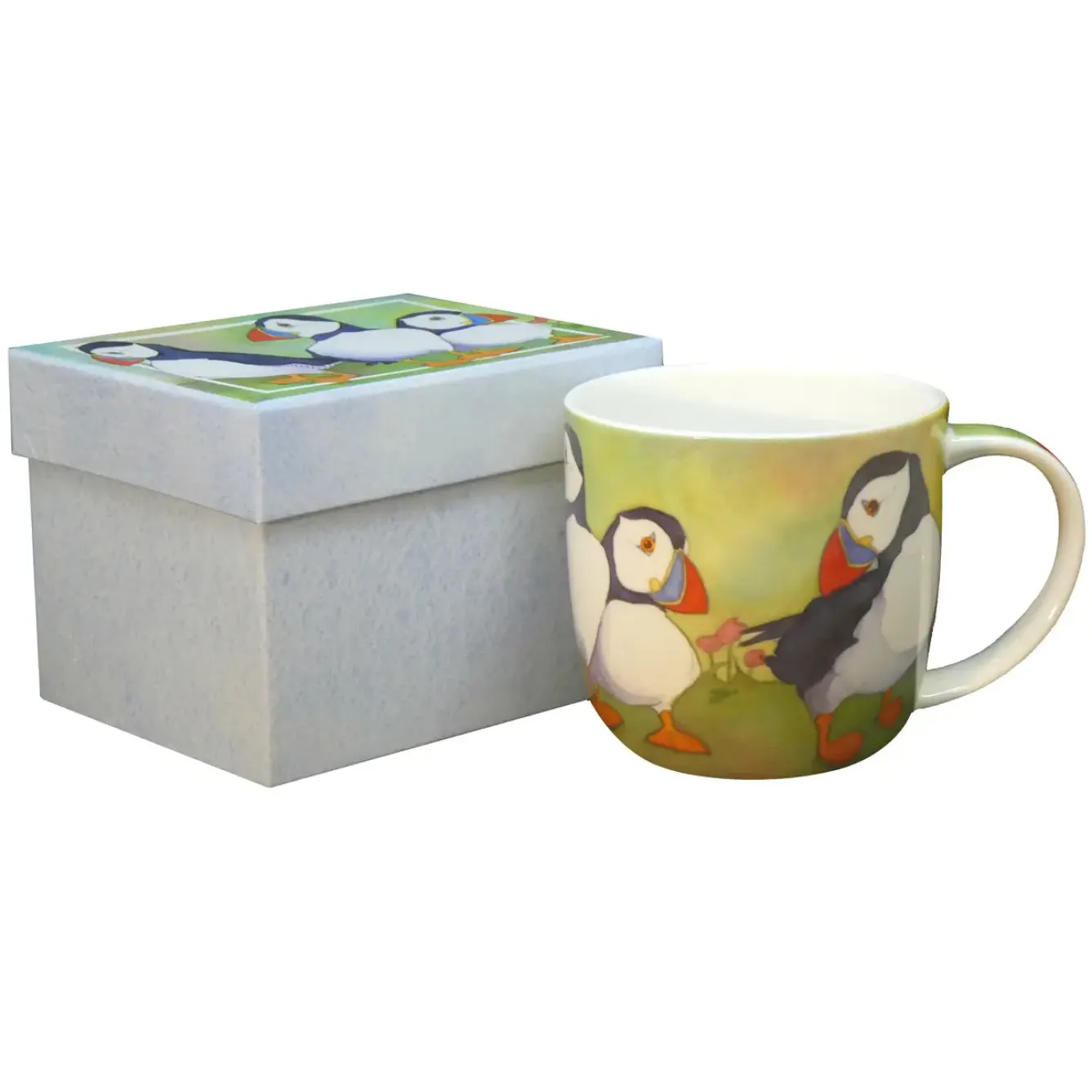 Emma Ball Puffins Bone China Mug- Green (Boxed)- Seaside|Animals