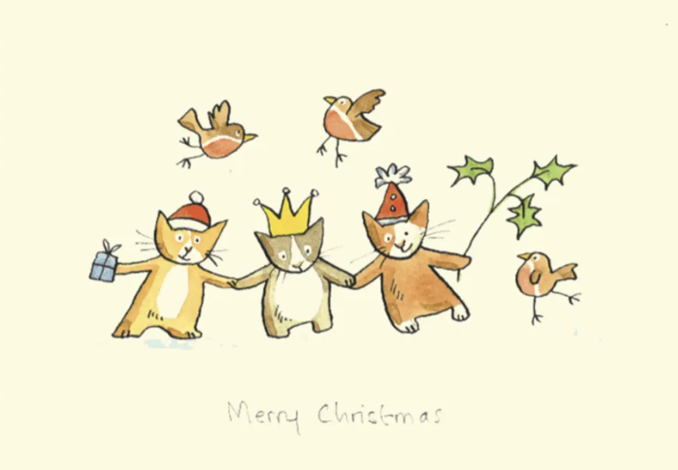 Two Bad Mice "Merry Christmas" Christmas Card (Cats & Robins)- Greeting Cards