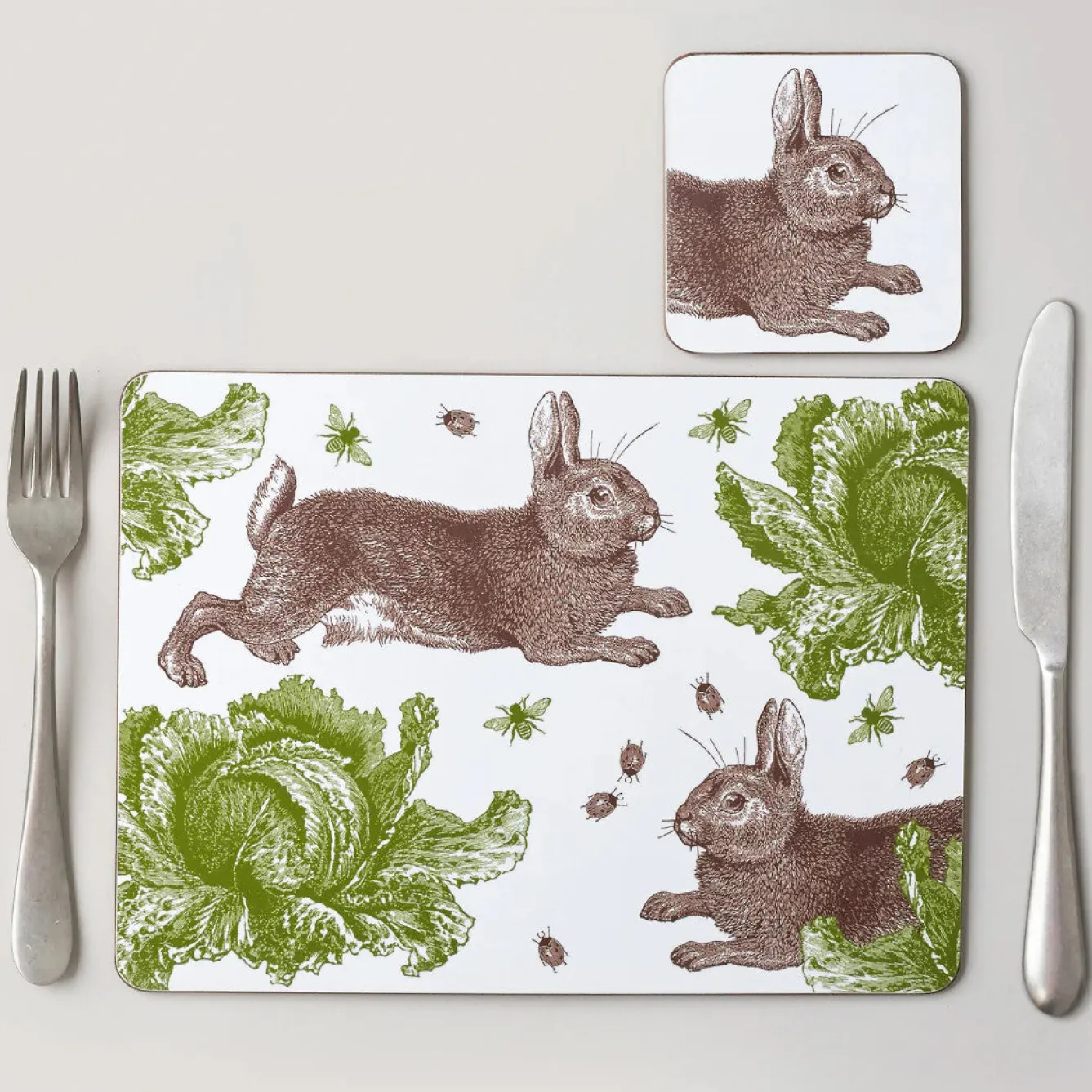 Thornback & Peel Rabbit & Cabbage Set of 4 Coasters- Melamine|Coasters