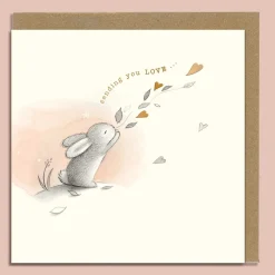 Ginger Betty Rabbit Blowing Leaves Greeting Card- Greeting Cards