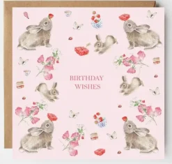 West Country Designs Rabbits Pink Picnic Birthday Card- Greeting Cards