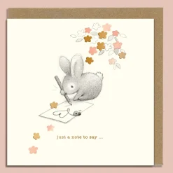Ginger Betty Rabbit Writing a Note Greeting Card- Greeting Cards
