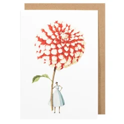 Laura Stoddart Red & White Dahlia Blank Greetings Card- Greeting Cards