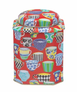 Elite Tins Red Teacup Dome Lid Wavy Caddy- Tea|Tea Caddies