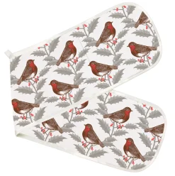 Thornback & Peel Robin & Holly Double Oven Glove- Tea|Oven Gloves/Mitts
