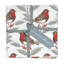 Thornback & Peel Robin & Holly Set of 4 Napkins- Napkins|Napkins