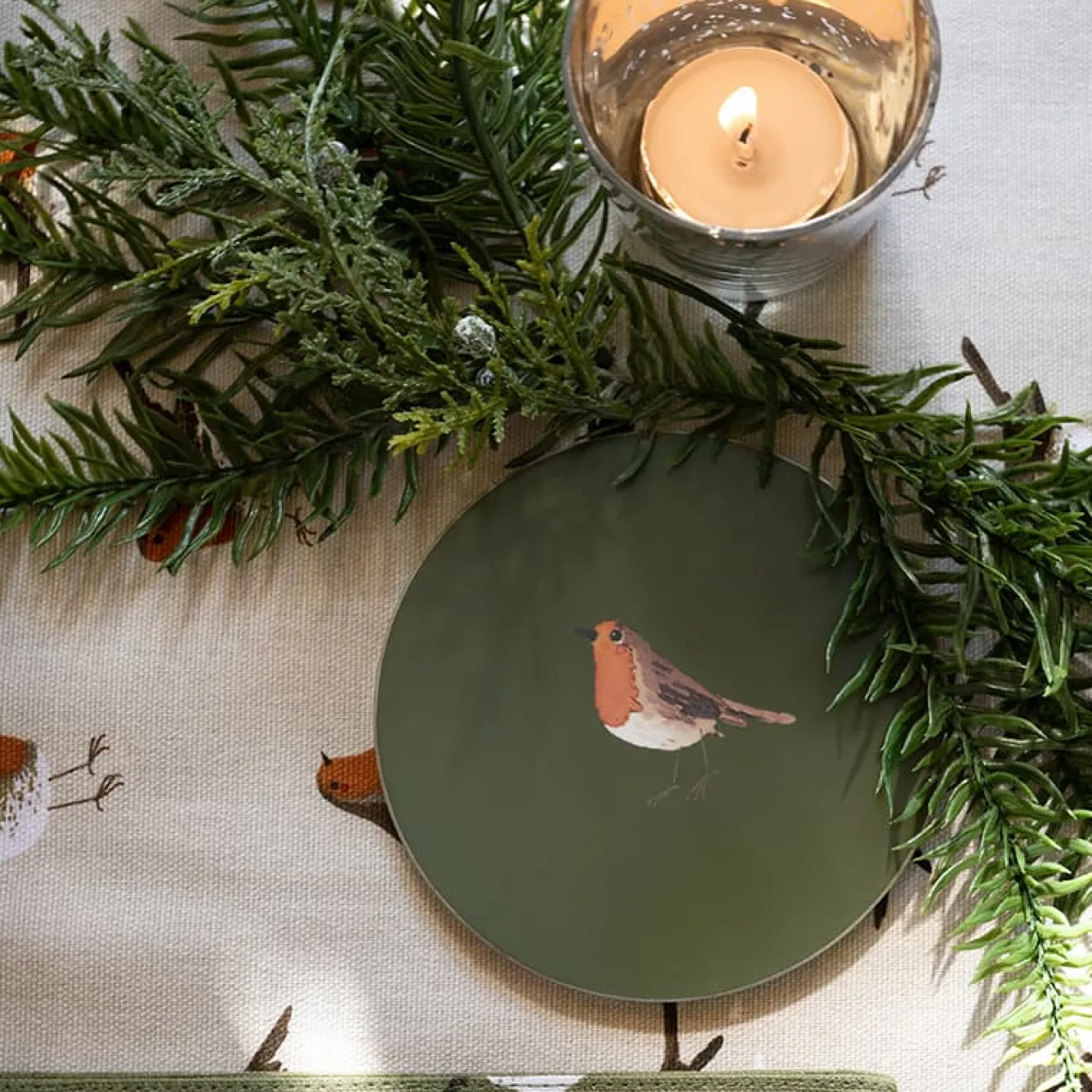 Sophie Allport Robin Round Coasters- Set of 4- Christmas|Coasters