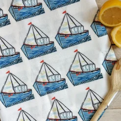 Lucky Lobster Sailing Boats Tea Towel- Tea|Tea Towels