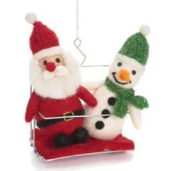 Amica Felt Santa & Snowman in Ski Chair Lift Felt Decoration- Christmas Decorations|Christmas