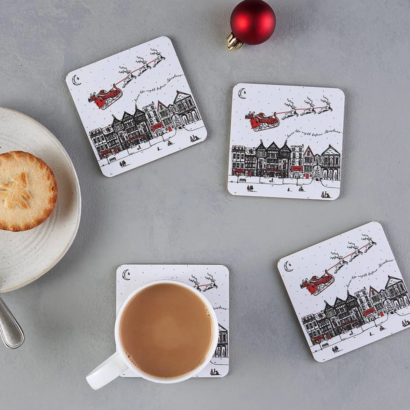 Victoria Eggs Santa's Sleigh Set of 4 Coasters- Coasters