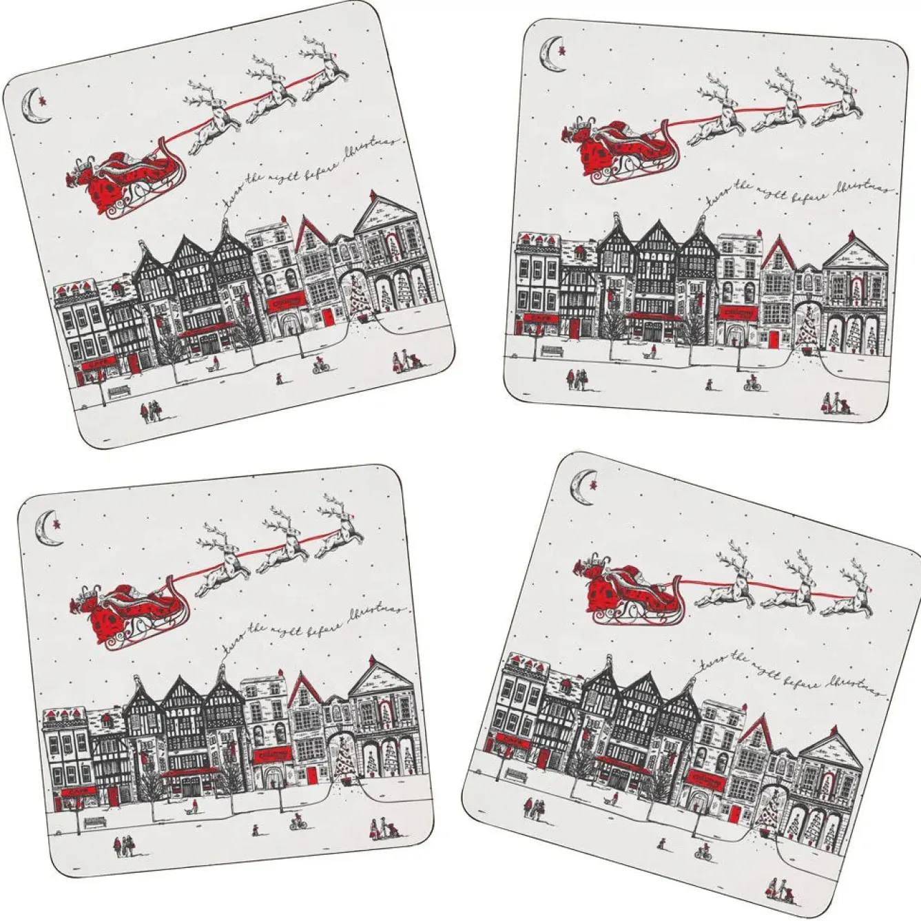 Victoria Eggs Santa's Sleigh Set of 4 Coasters- Coasters