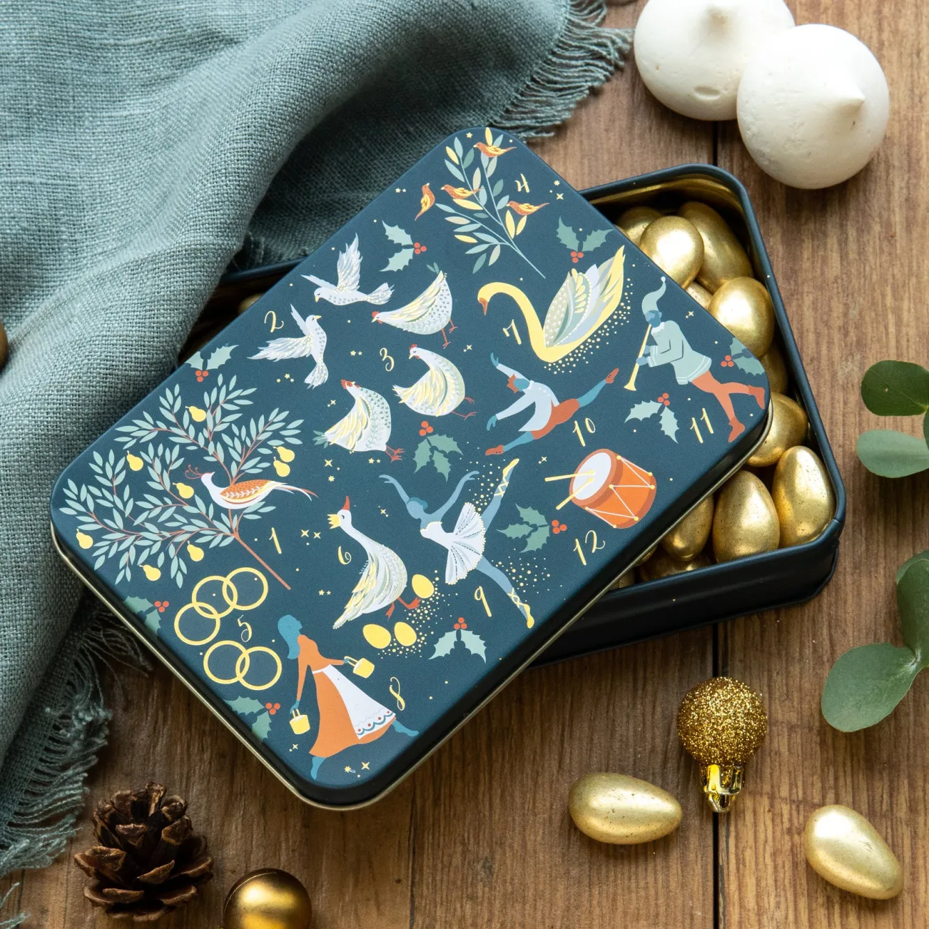 Sara Miller London Sara Miller 12 Days of Christmas Small Rectangular Tin- Christmas|Seasonal