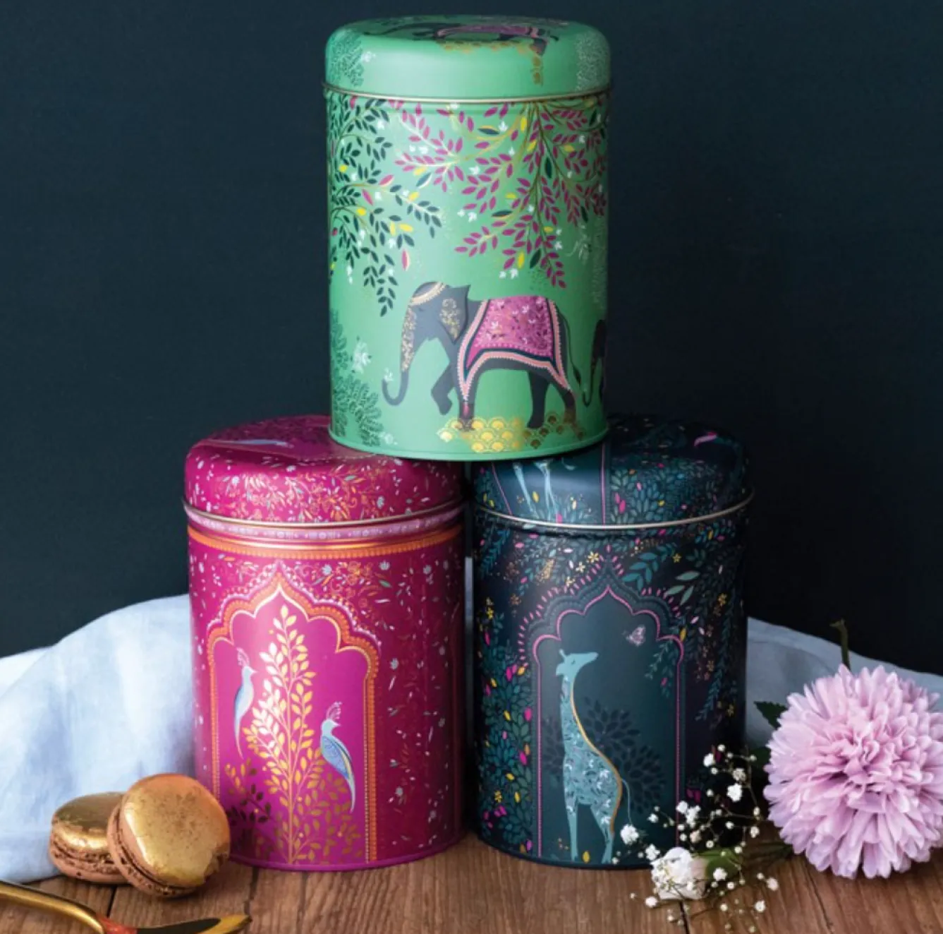 Sara Miller London Sara Miller Elephant Oasis Set of 3 Round Caddies- Storage Caddies|Storage