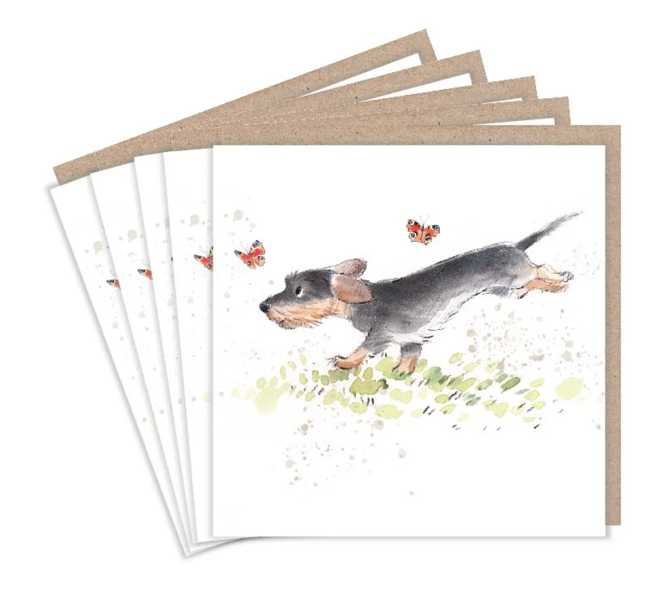 Paper Shed Design Sausage Dog and Butterflies Set of 5 Notecards- Greeting Cards