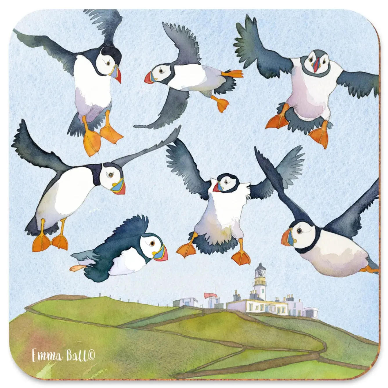 Emma Ball Sealife Puffins Coaster- Coasters