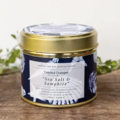 Toasted Crumpet Sea Salt & Samphire Candle in a Matt Gold Tin- Home Fragrance