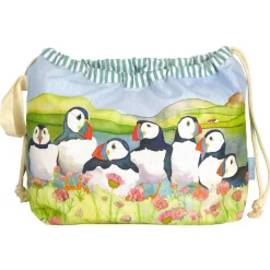 Emma Ball Sea Thrift Puffins Drawstring Cotton Bag- Crafts|Bags