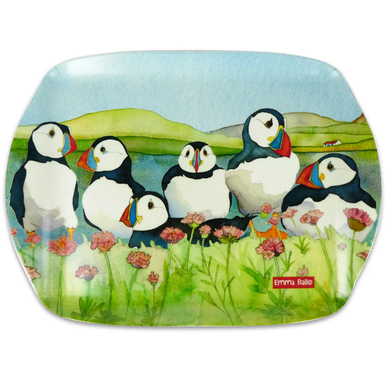 Emma Ball Sea Thrift Puffins Melamine Medium Tray- Tea|Trays