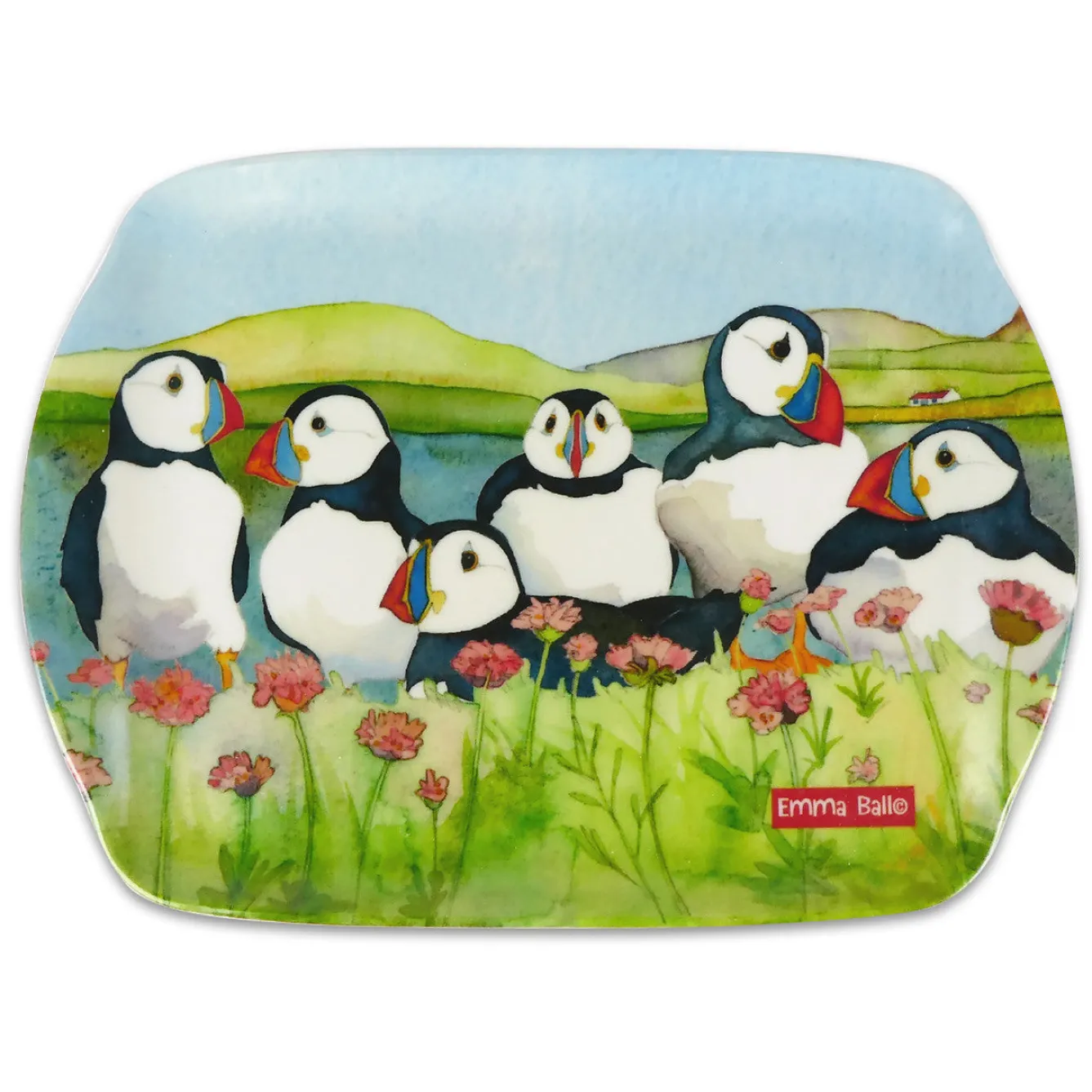 Emma Ball Sea Thrift Puffins Melamine Scatter Tray- Tea|Trays