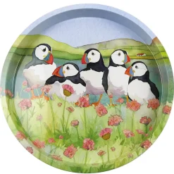 Emma Ball Sea Thrift Puffins Round Tin Tray- Trays|Trays