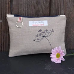 Poppy Treffry Seed Head Flat Embroidered Zip Purse with Keyring- Storage|Key Chains