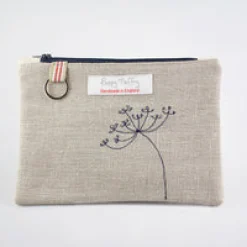 Poppy Treffry Seed Head Flat Embroidered Zip Purse with Keyring- Storage|Key Chains