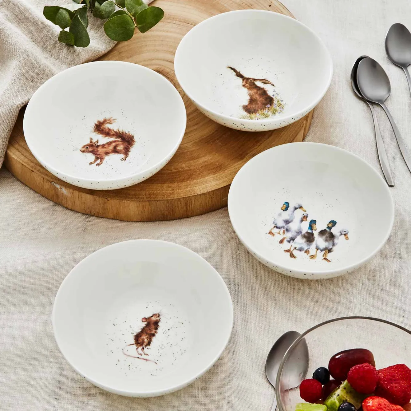 Wrendale Designs Set of Four 6 Inch Bowls (Hare, Duck, Mouse, Squirrel)- Plates