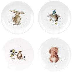 Wrendale Designs Set of Four 8 Inch Coupe Plates  (Hare, Duck, Mouse, Squirrel)- Plates