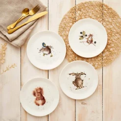 Wrendale Designs Set of Four 8 Inch Coupe Plates  (Hare, Duck, Mouse, Squirrel)- Plates