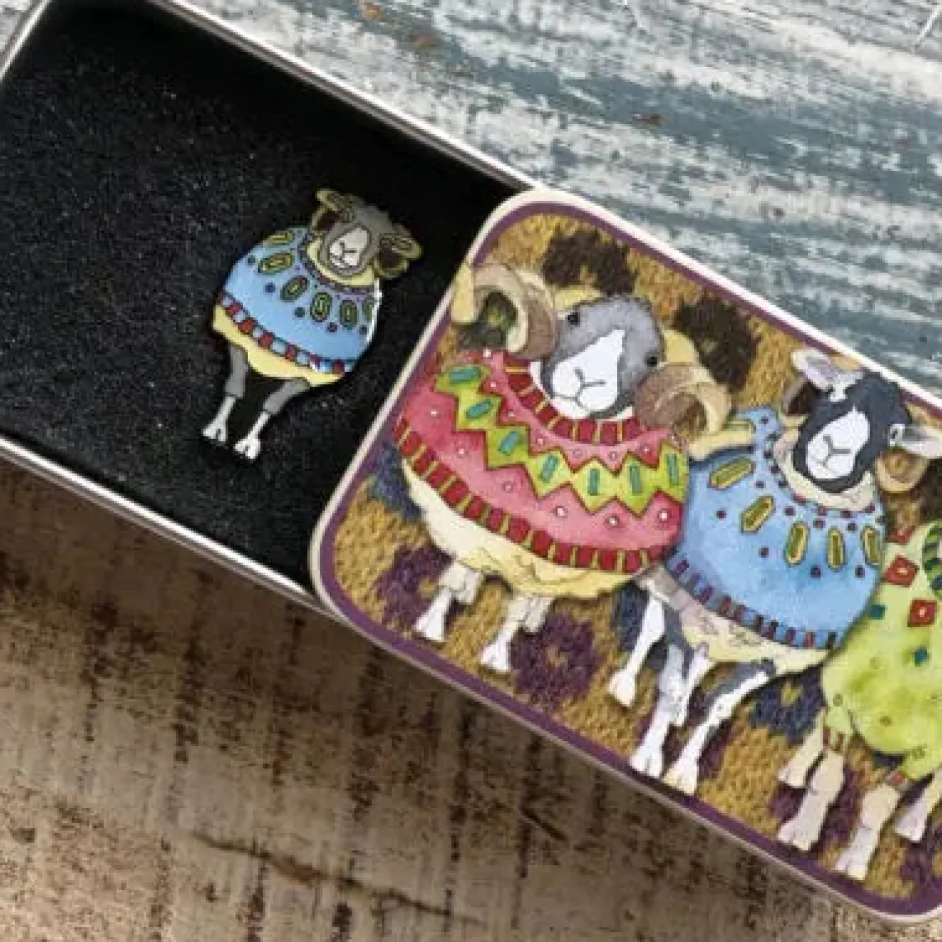 Emma Ball Sheep in Sweaters Enamel Pin in a Tin- Crafts