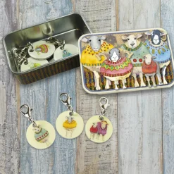 Emma Ball Sheep in Sweaters Set of 6 Stitch Crochet Markers in a Pocket Tin- Crafts
