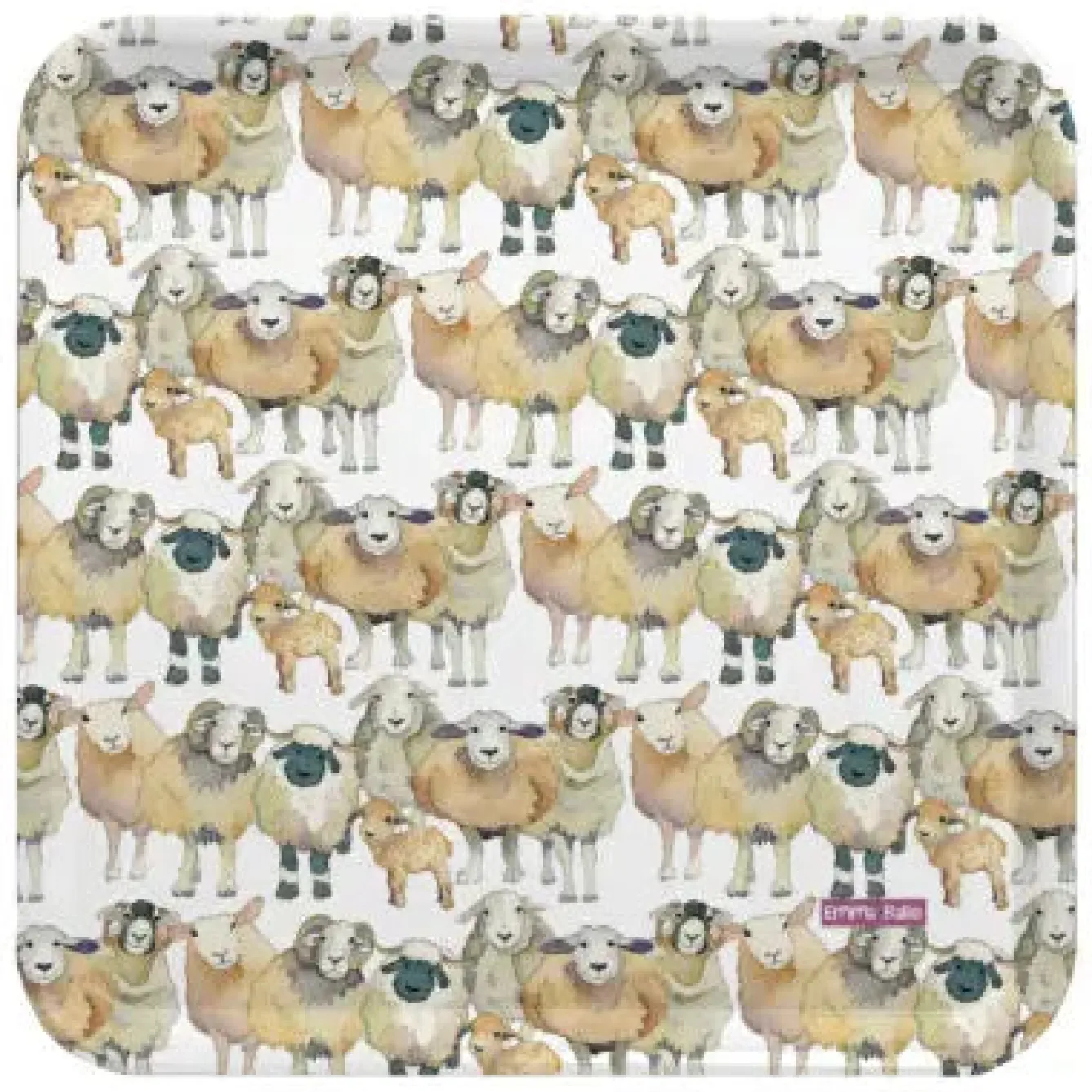 Emma Ball Sheep Repeating Melamine Square Tray- Tea|Trays