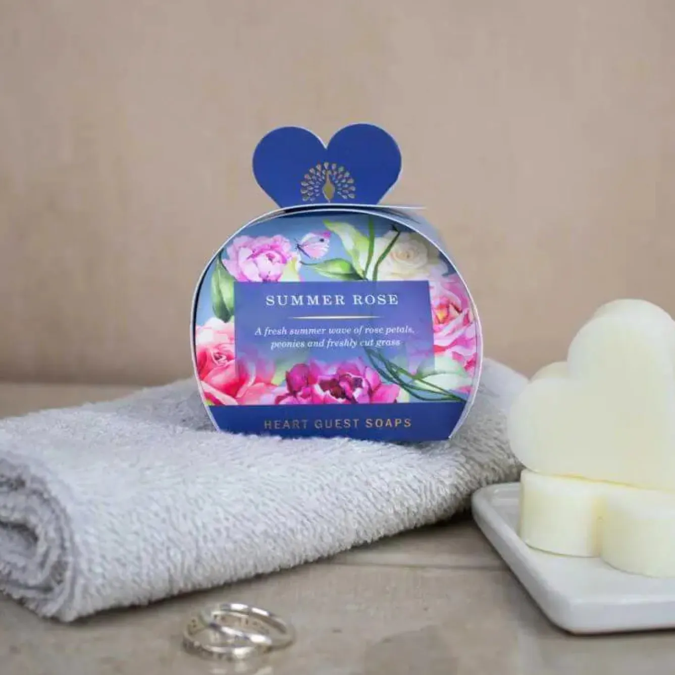 English Soap Company Signature Summer Rose Heart Guest Soaps- Soaps & Lotions