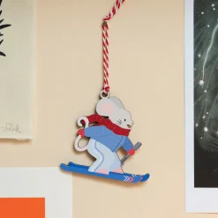 Dapple & Dot Skiing Mouse Wooden Christmas Decoration- Christmas