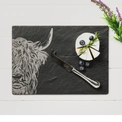 Selbrae Slate Cheese Board & Knife Set - Highland Cow- Tea|Serving Plates & Boards