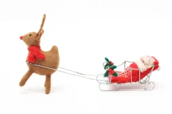 Amica Felt Sleeping Mice on Sleigh with Reindeer Felt Decoration- Christmas|Seasonal Decor