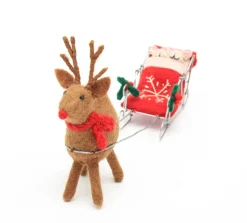 Amica Felt Sleeping Mice on Sleigh with Reindeer Felt Decoration- Christmas|Seasonal Decor