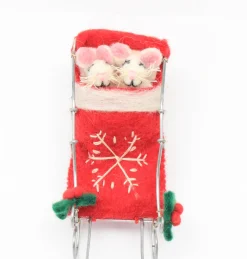 Amica Felt Sleeping Mice on Sleigh with Reindeer Felt Decoration- Christmas|Seasonal Decor