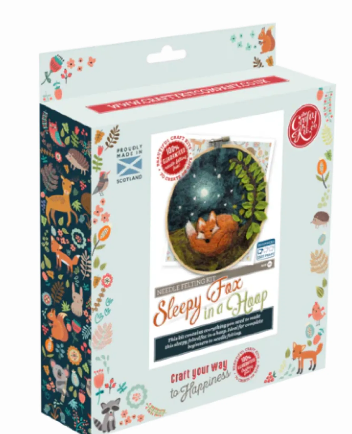The Crafty Kit Co. Sleepy Fox in a Hoop Needle Felting Kit- Crafts
