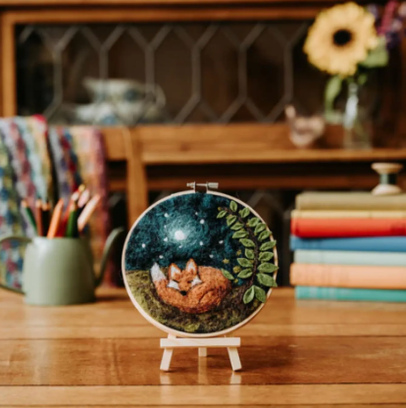 The Crafty Kit Co. Sleepy Fox in a Hoop Needle Felting Kit- Crafts