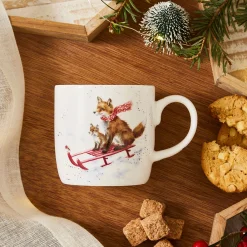 Wrendale Designs 'Sleigh Ride' Foxes Small Bone China Mug (11oz)- Animals|Animals