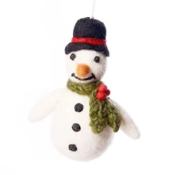 Amica Felt Snowman with Holly Scarf Felt Decoration- Christmas Decorations|Christmas