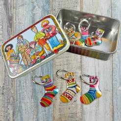 Emma Ball Socks Set of 6 Stitch Markers in a Pocket Tin- Crafts